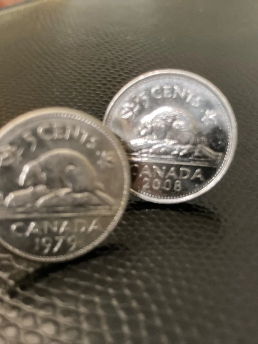 Canadian 5 Cent Beaver Coin Cufflinks 1979 & 2008 Silver Tone Reworked